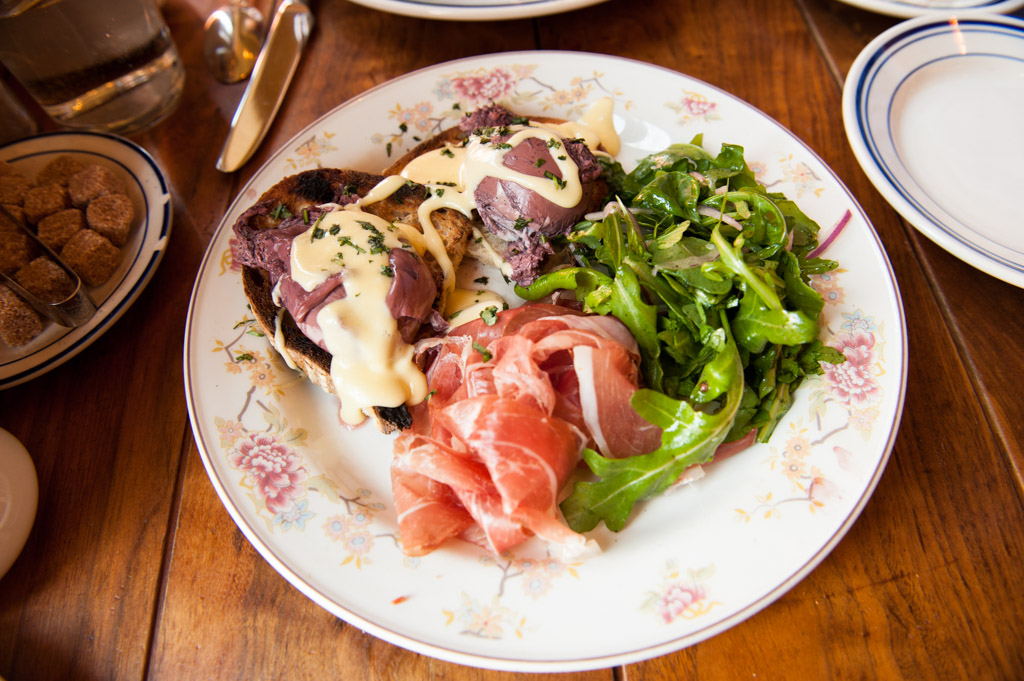 Red wine poached eggs