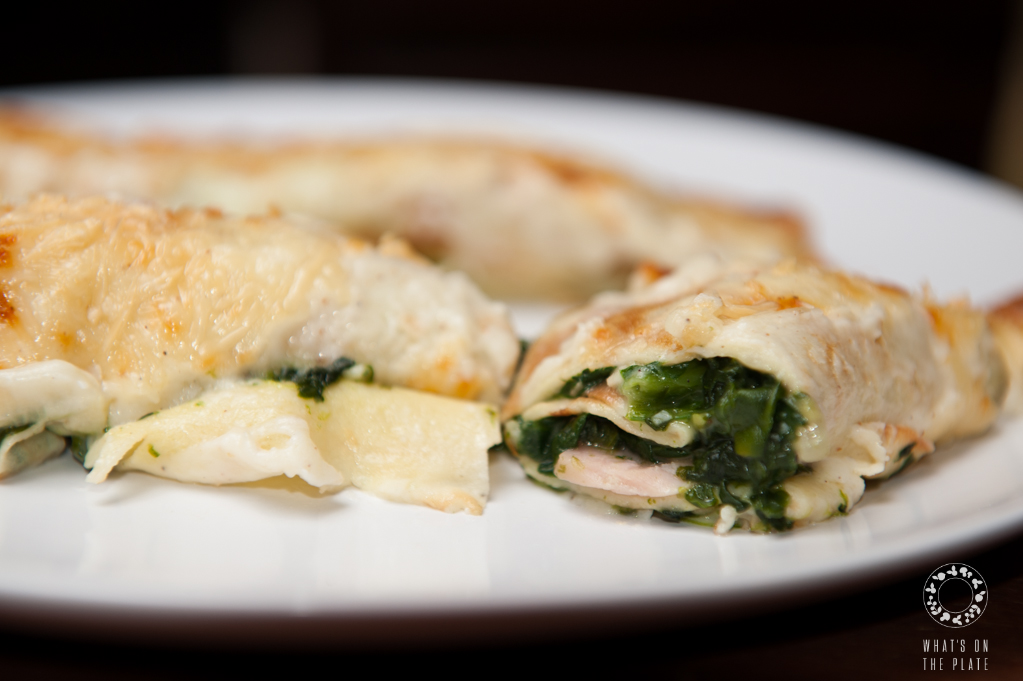 Crepes with ham and spinach